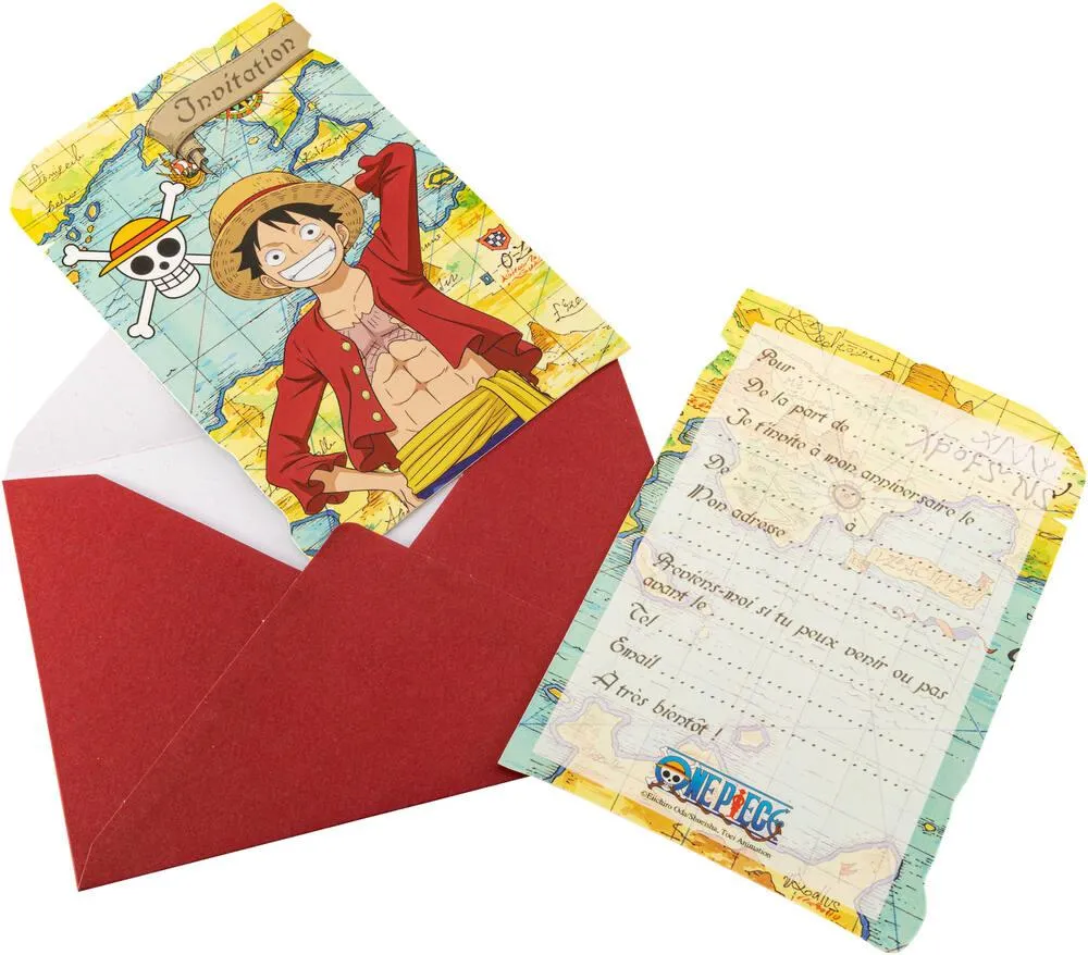 ONE PIECE - 8 CARTONS INVITATION 14.5CM X 10CM ET 8 ENVELOPPES