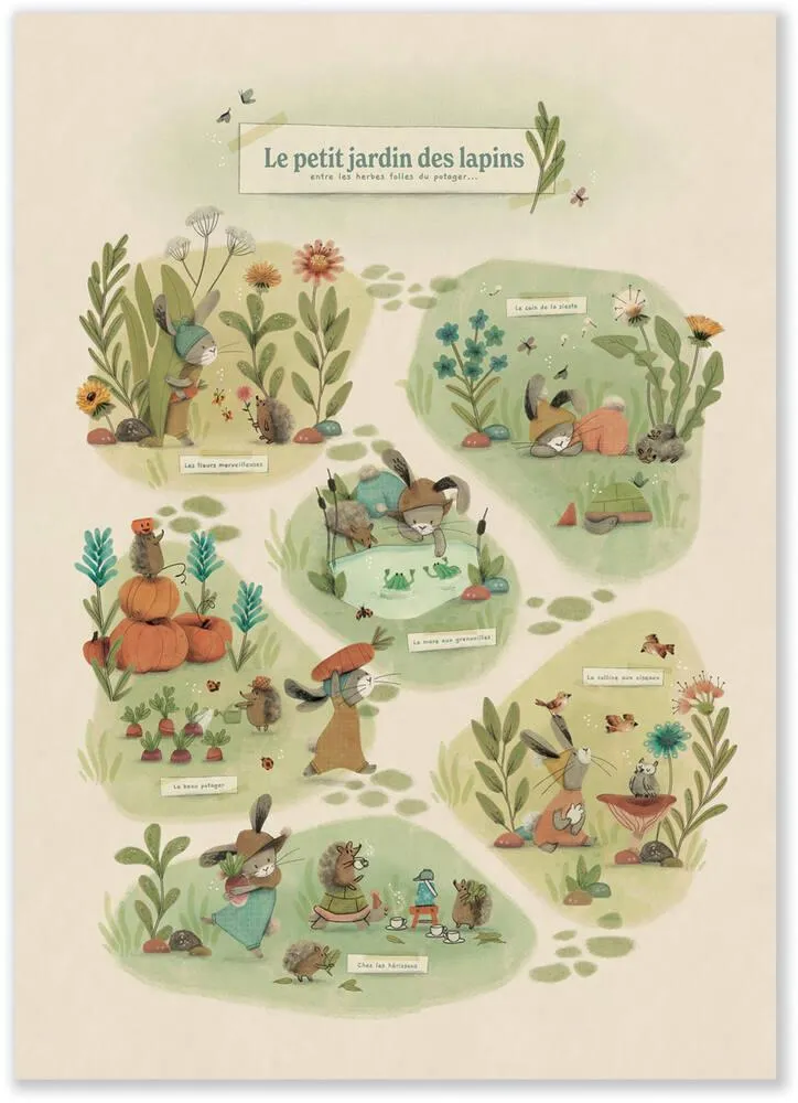AFFICHE LE PETIT JARDIN 50X70CM TROIS PETITS LAPINS