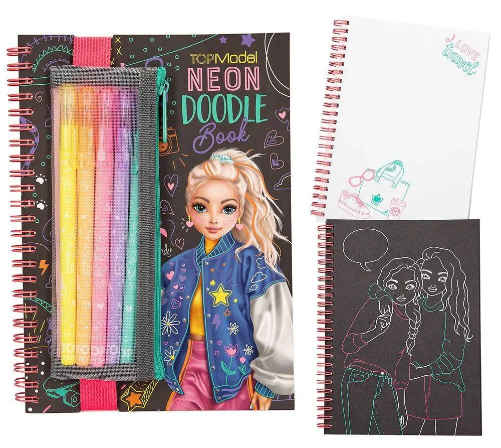 TOPMODEL ALBUM A COLORIER DOODLE AVEC SET STYLOS FLUOS