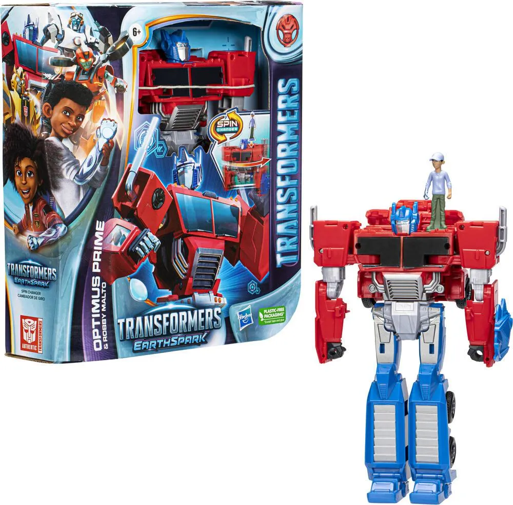 TRANSFORMERS EARTHSPARK SPIN CHANGER OPTIMUS PRIME ET ROBBY