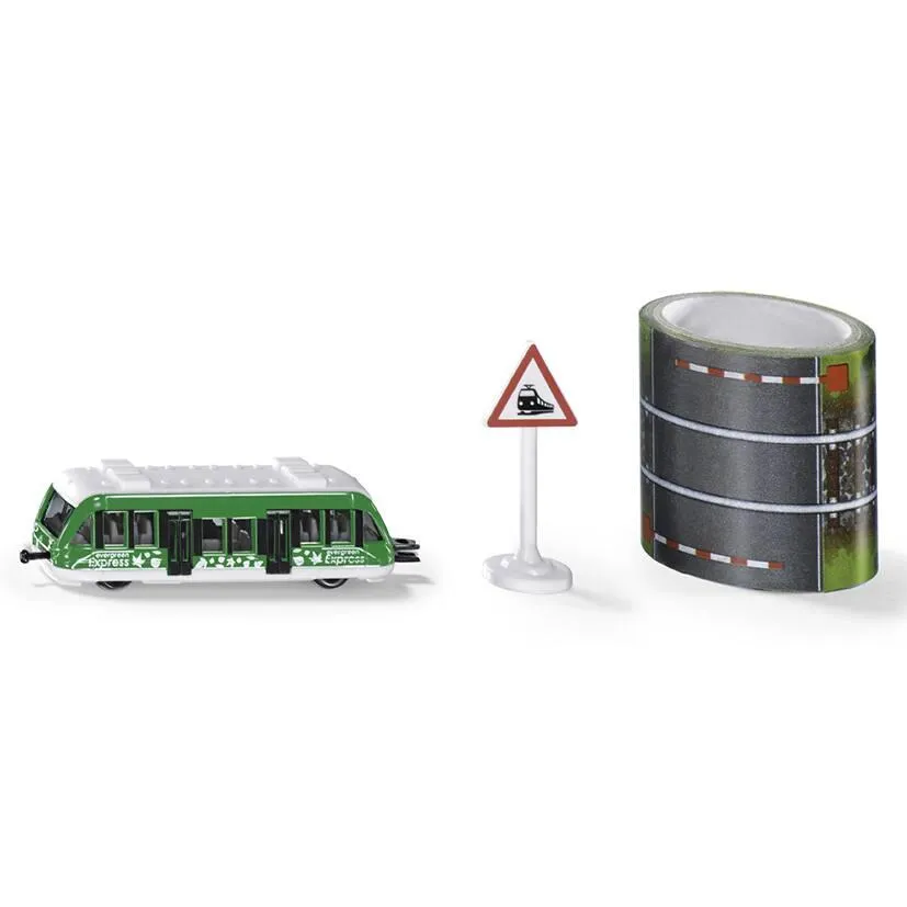 TRAIN DE BANLIEUE AVEC BANDE ET PANNEAU