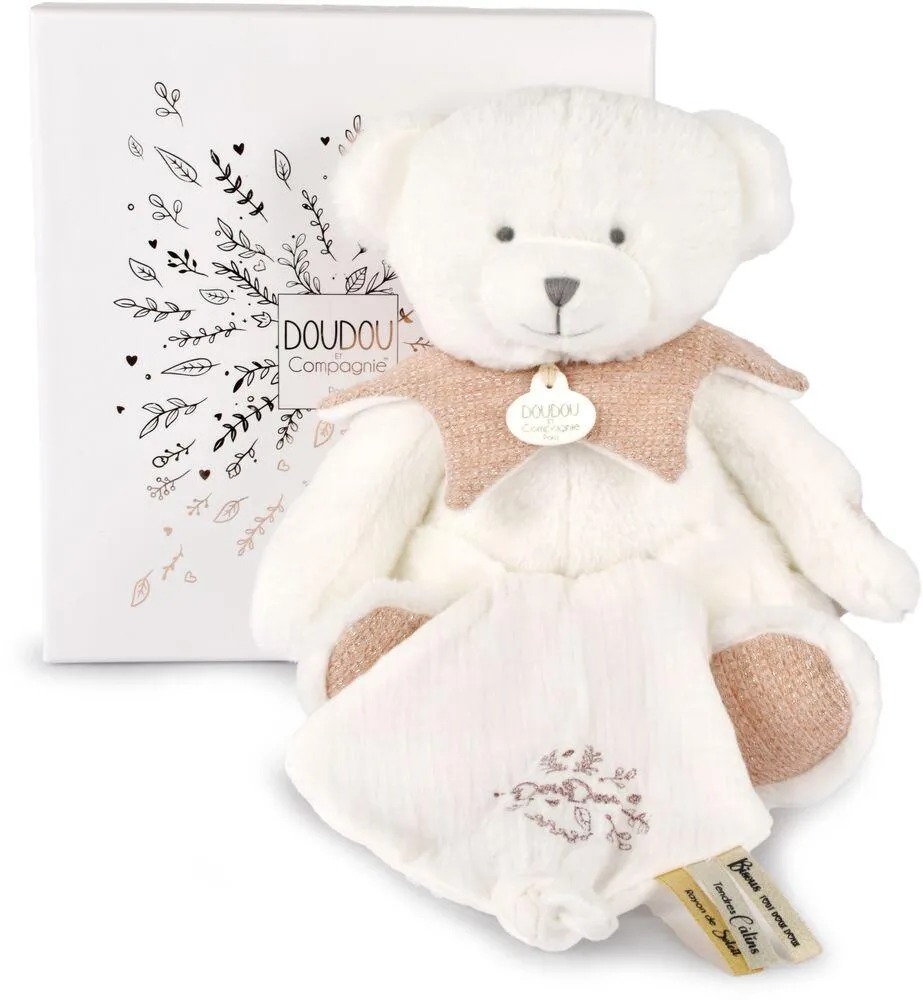 DOUDOU 25 ANS - OURS ROSE PANTIN AVEC DOUDOU MOU