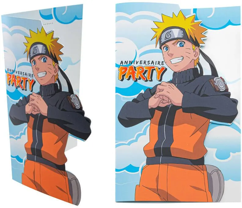 NARUTO SHIPPUDEN - 8 CARTONS INVITATION 16 CM X 10 CM