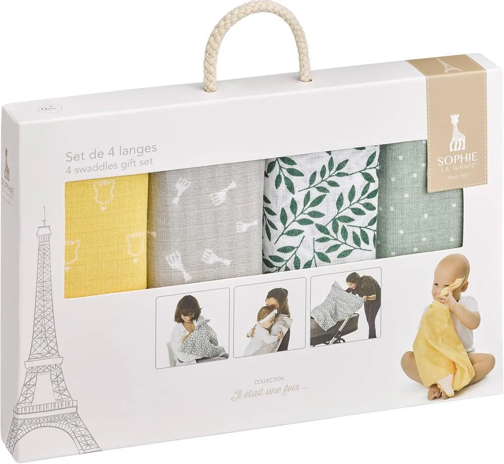 SOPHIE LA GIRAFE - SET DE 4 LANGES MOTIFS IMPRIMES