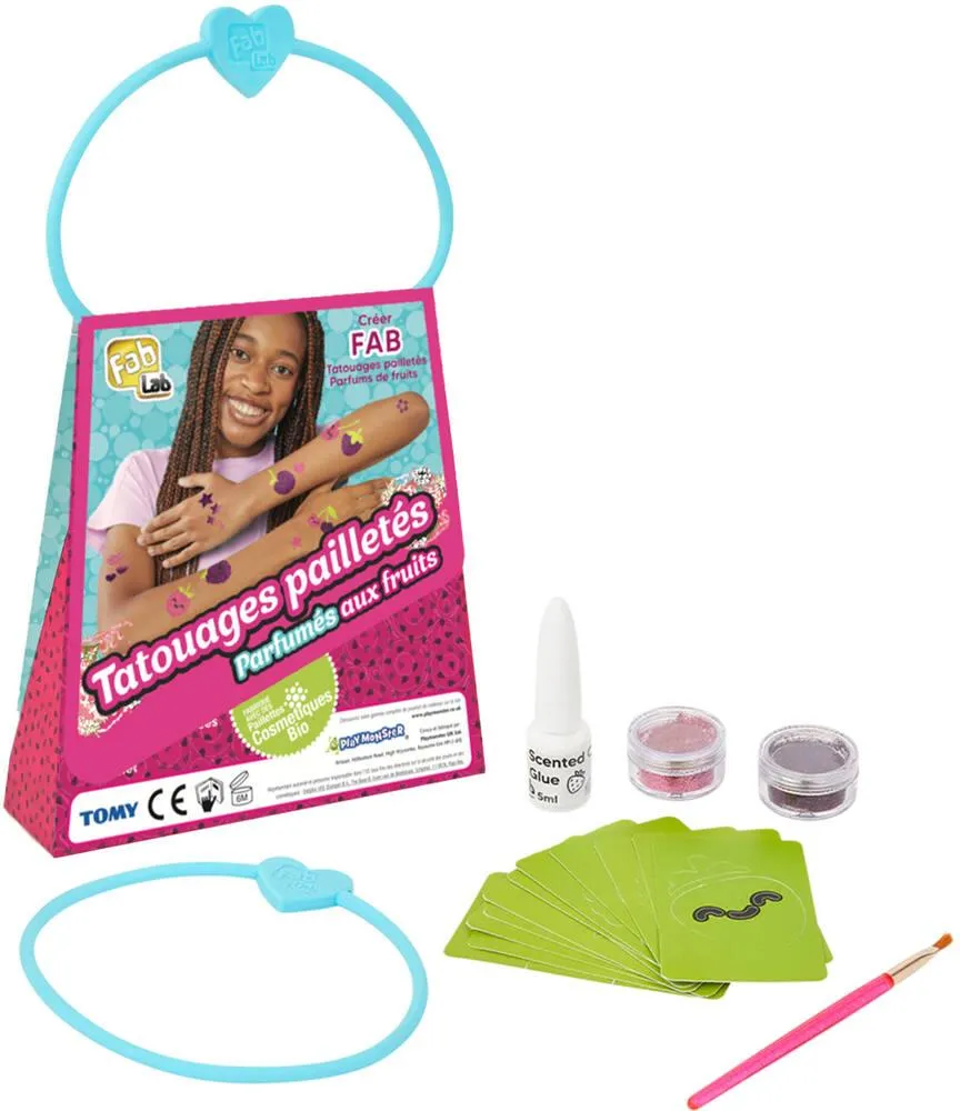 FAB LAB  MINI COFFRET TATOUAGES PAILLETES PARFUMES AUX FRUIT