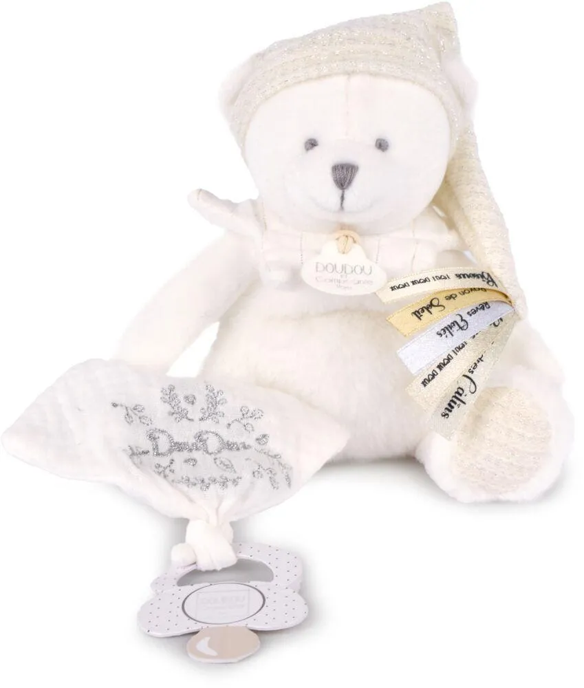 DOUDOU 25 ANS - OURS BLANC  PANTIN ATTACHE-SUCETTE