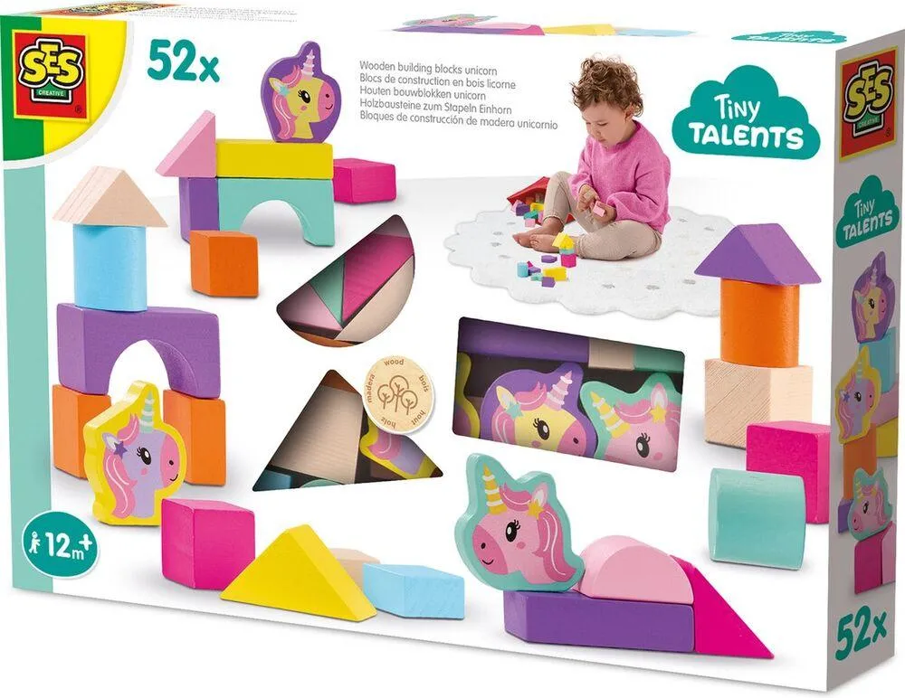 BLOCS DE CONSTRUCTION EN BOIS LICORNE 52 PIECES