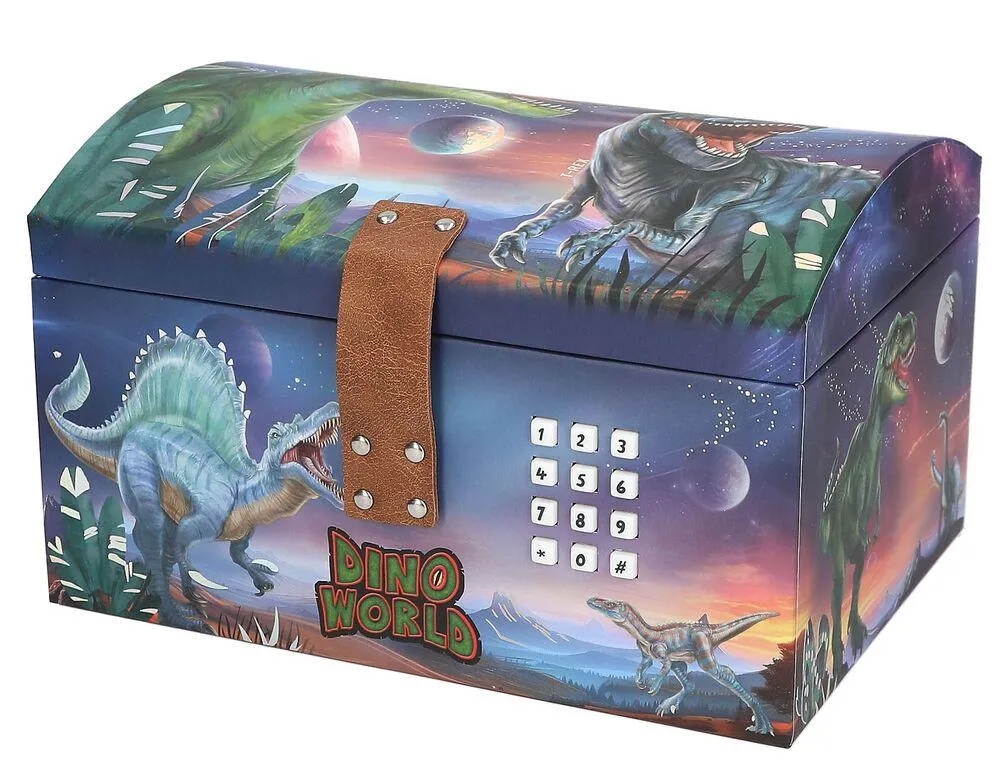 DINO WORLD COFFRE A TRESOR AVEC CODE, SON ET LUMIERE
