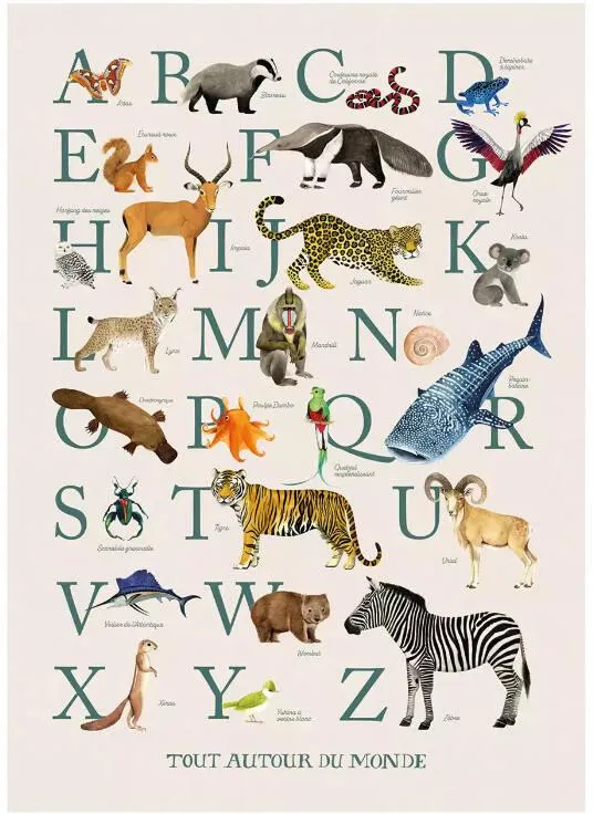 AFFICHE ABECEDAIRE 50X70CM TOUT AUTOUR DU MONDE