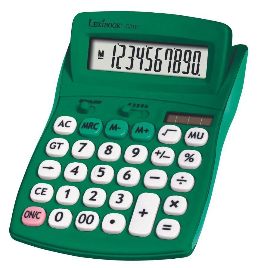 CALCULATRICE DE BUREAU VERTE 10 CHIFFRES AVEC ECRAN A ANGLE AJUSTABLE ET FINITION RUBBER