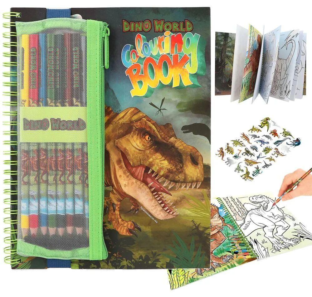DINO WORLD ALBUM A COLORIER AVEC CRAYONS DE COULEUR