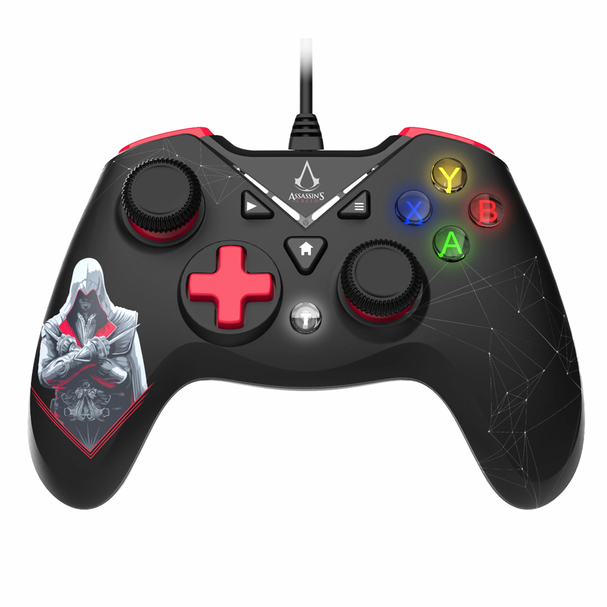 Assassin's creed - manette filaire usb pour pc avec câble 3m - noire et rouge