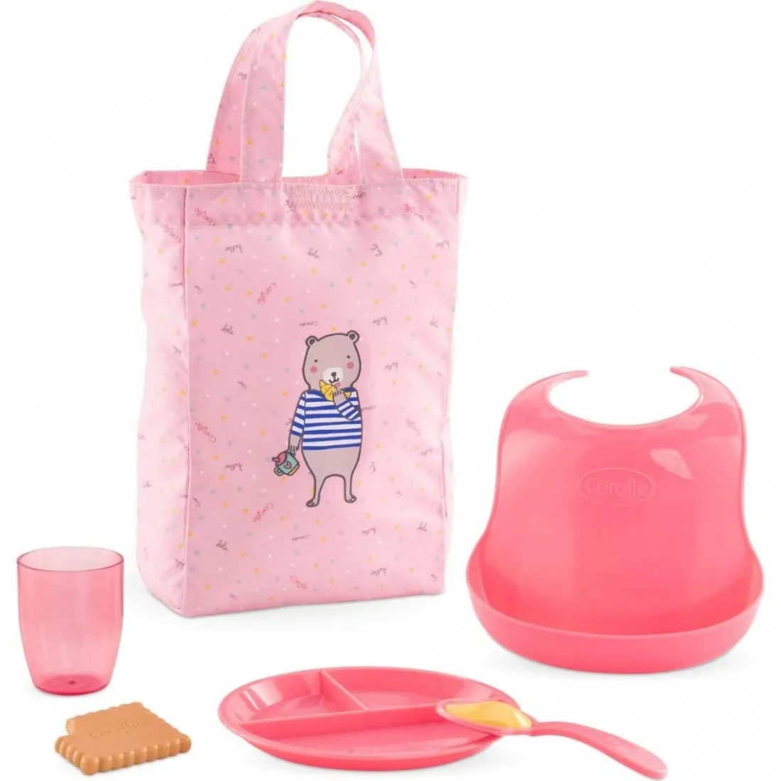 Coffret repas pour poupon de 36 à 42 cm - Assiette, Bavoir Corolle
