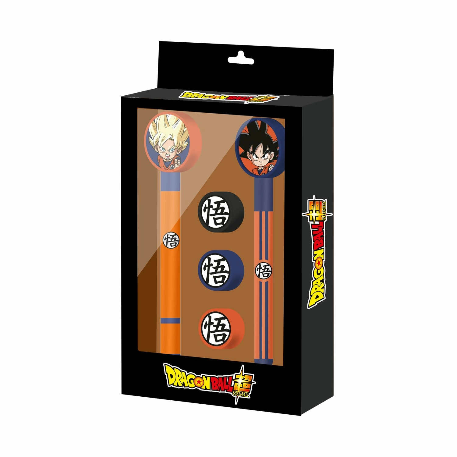 Dragon ball super - set de 2 crayons + 3 gommes