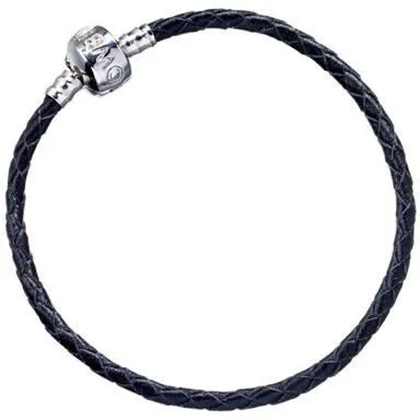 BRACELET A CHARMS EN CUIR NOIR