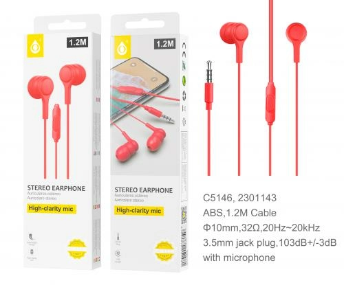 Ecouteur  avec microphone - c5146 -1,2m - rouge