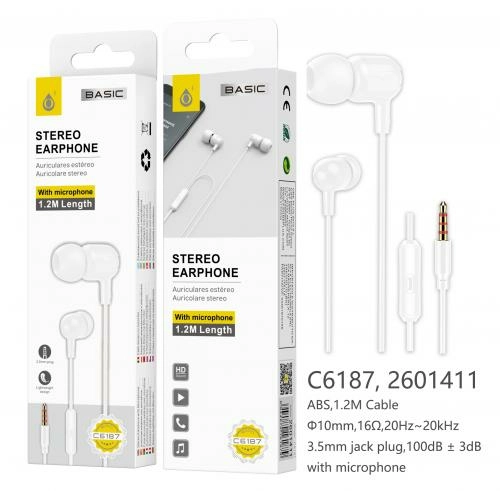 Ecouteur avec microphone s.basic brione - c6187 -1,2m - blanc