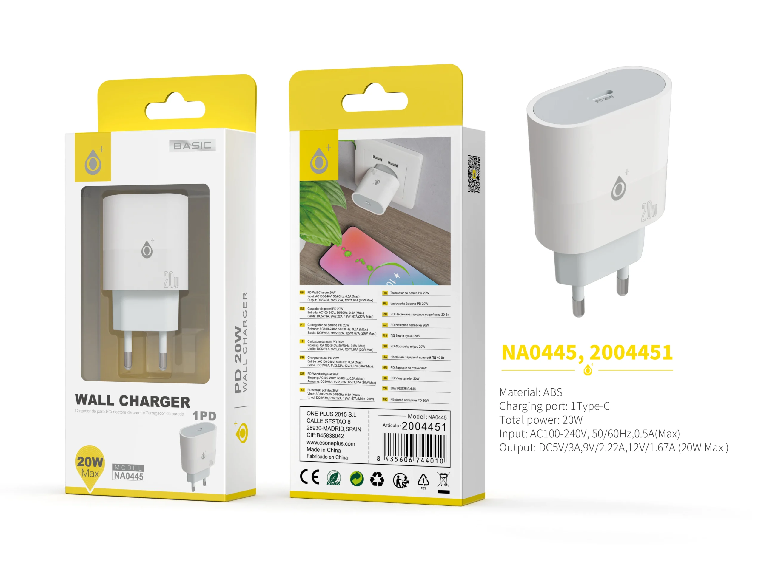 Embout secteur type c-20w-3a-1 port type c-blanc-na0445