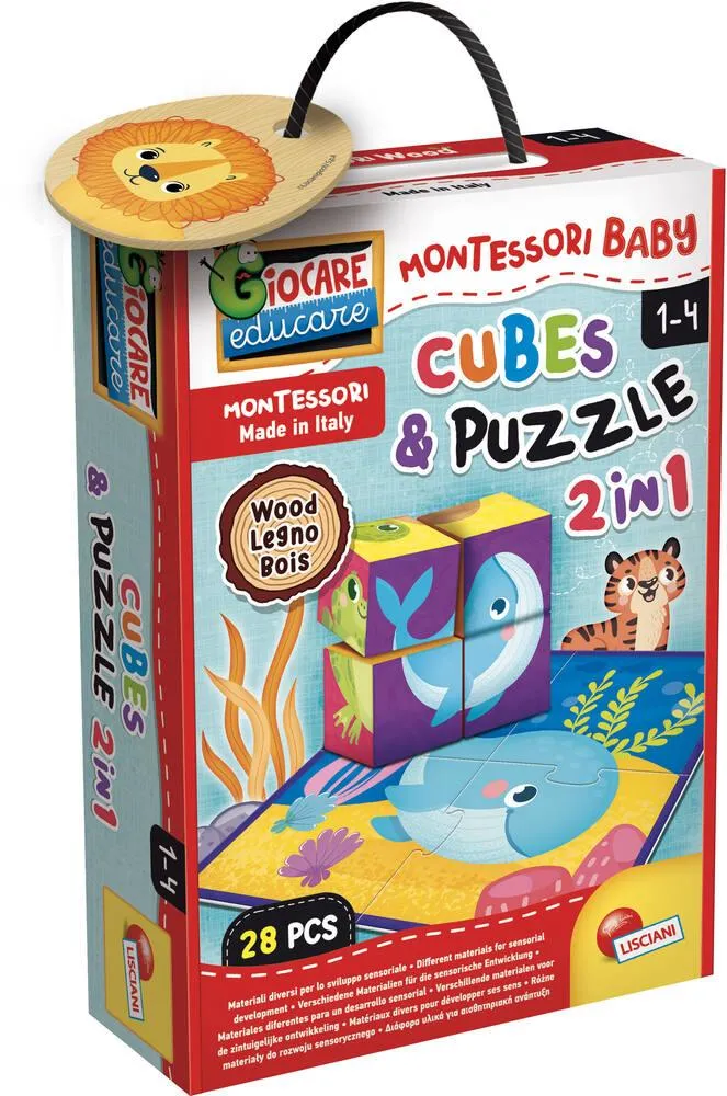 MONTESSORI BABY CUBES ET PUZZLE BOIS 28 PIECES 2 EN 1