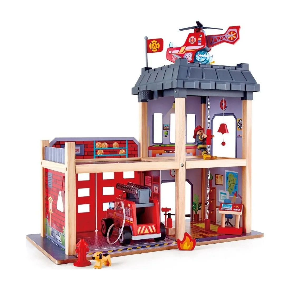 Caserne de pompiers avec hélicoptère et camion Hape Toys