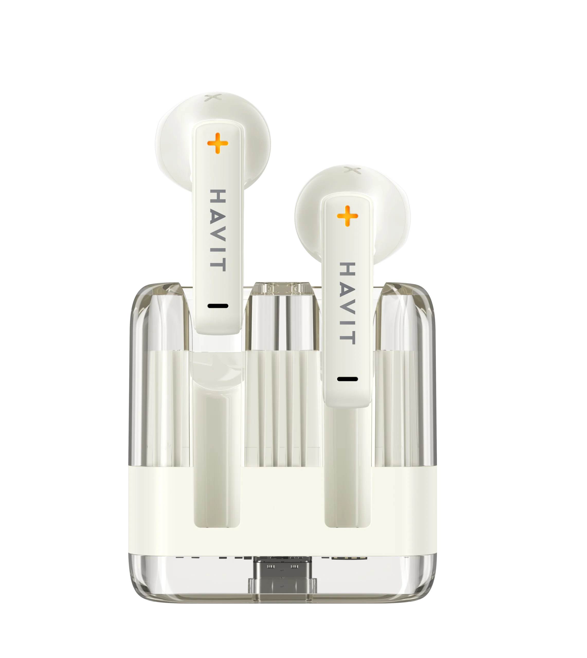 Havit - ecouteurs bluetooth - beige - boite transparente