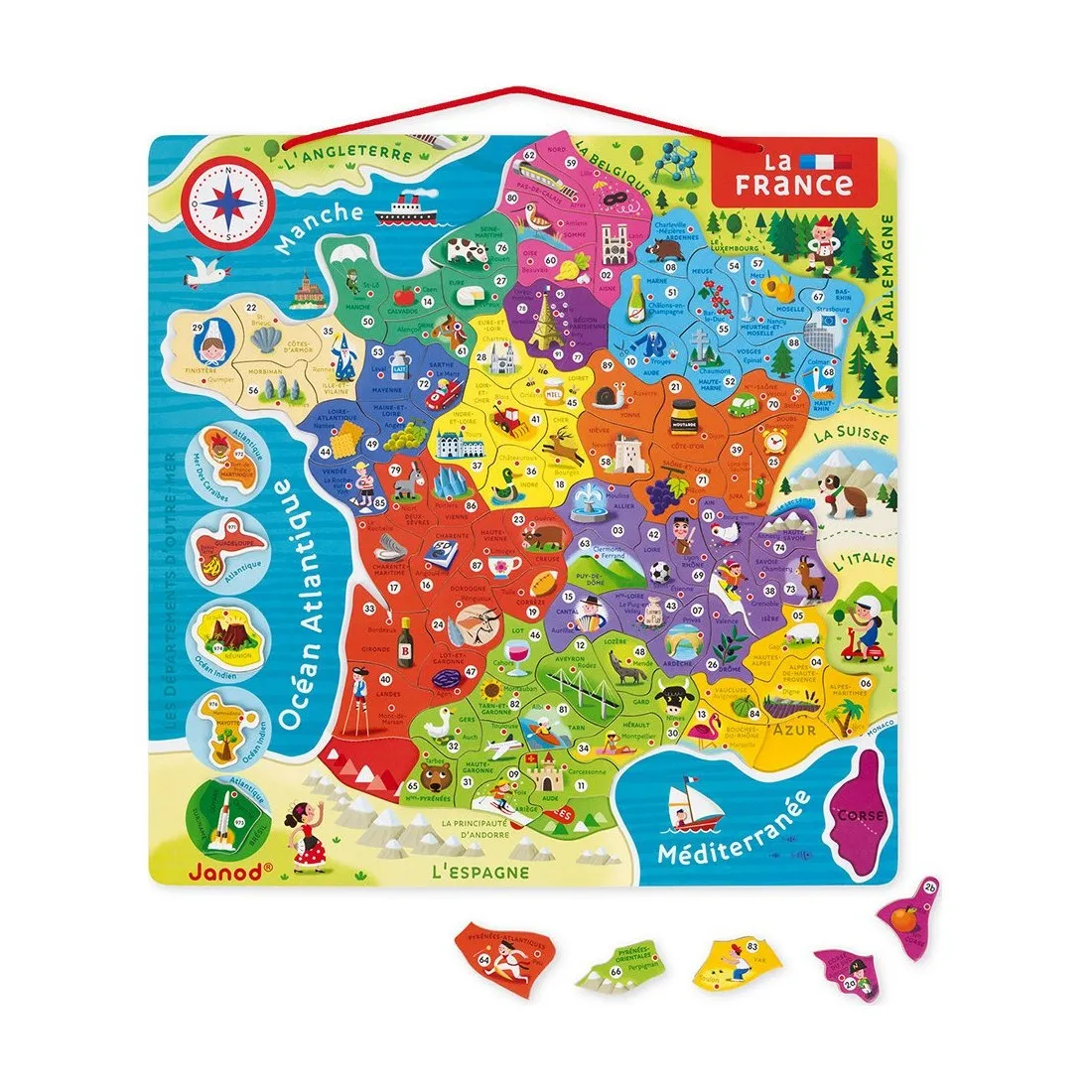 Puzzle carte de France magnétique Janod avec départements et régions