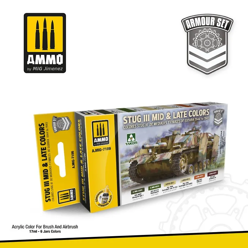 Set de couleurs Stug III, version moyenne et finale. AMMO MIG JIMENEZ 7186