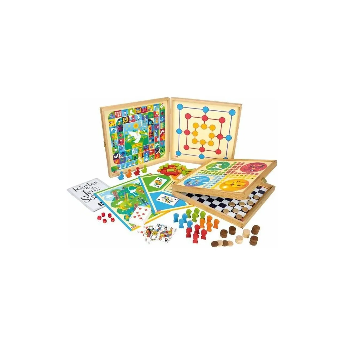 Coffret de Jeux classiques JeuJura - 80 règles - Pions bois