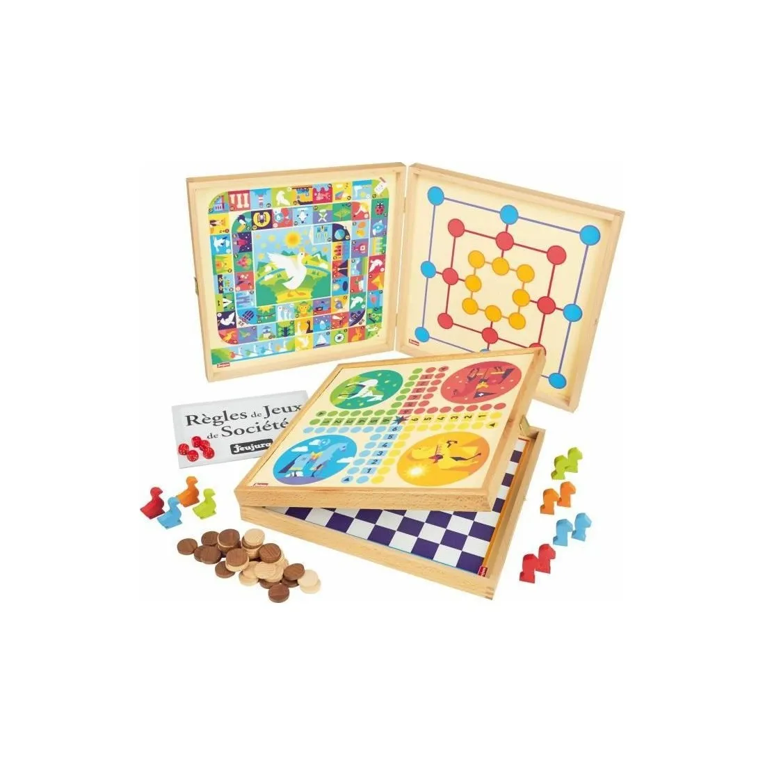 Coffret en bois de 50 Jeux classiques JeuJura avec pions en bois