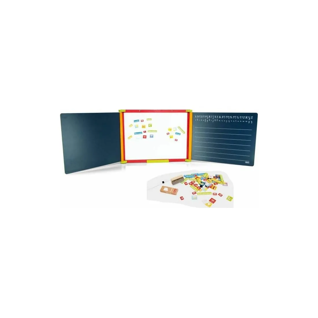 Tableau en bois 3 faces - ardoise magnétique et craie