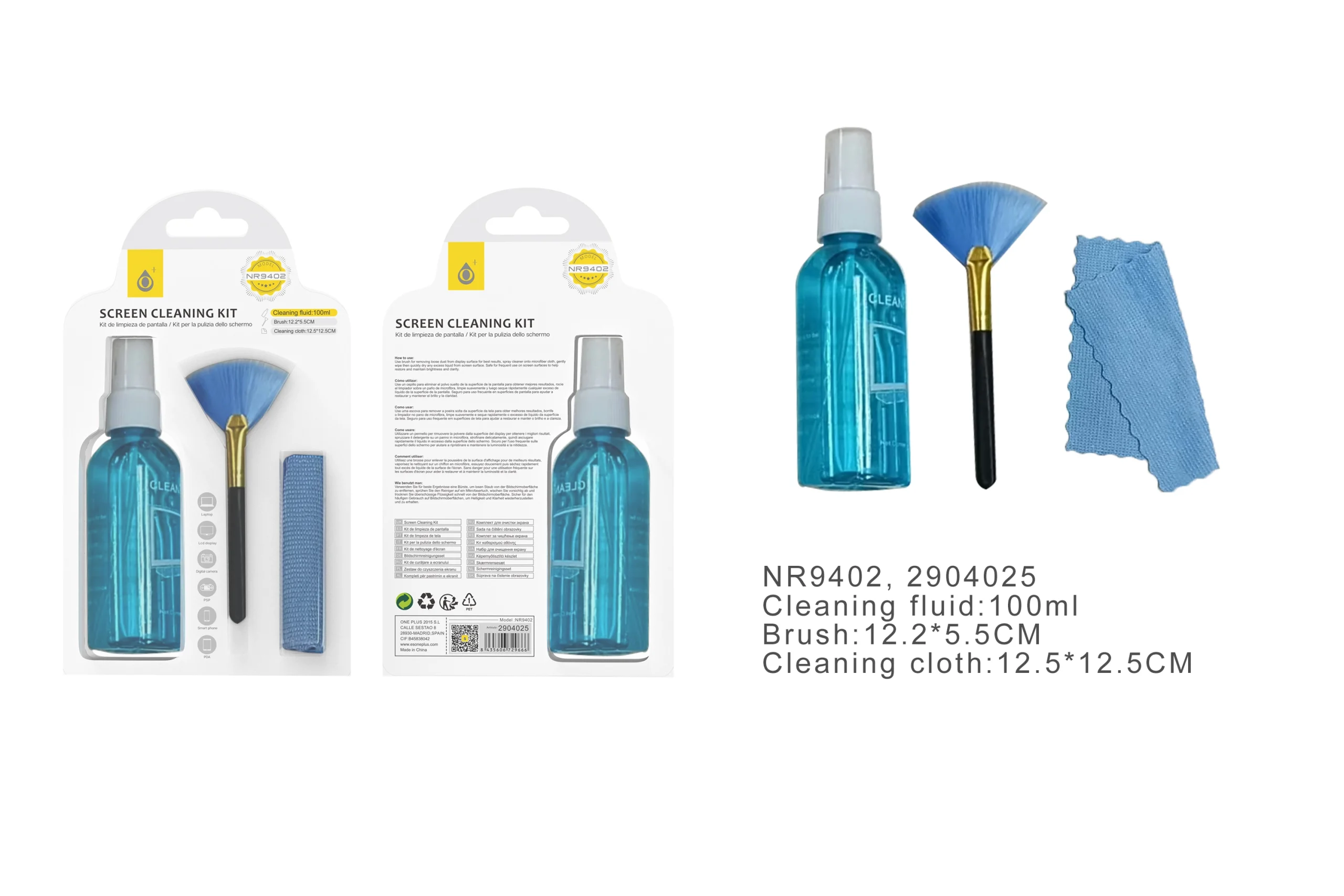 Kit de nettoyage pour écran nr9402 - 100ml (spray + chiffon + pinceau)