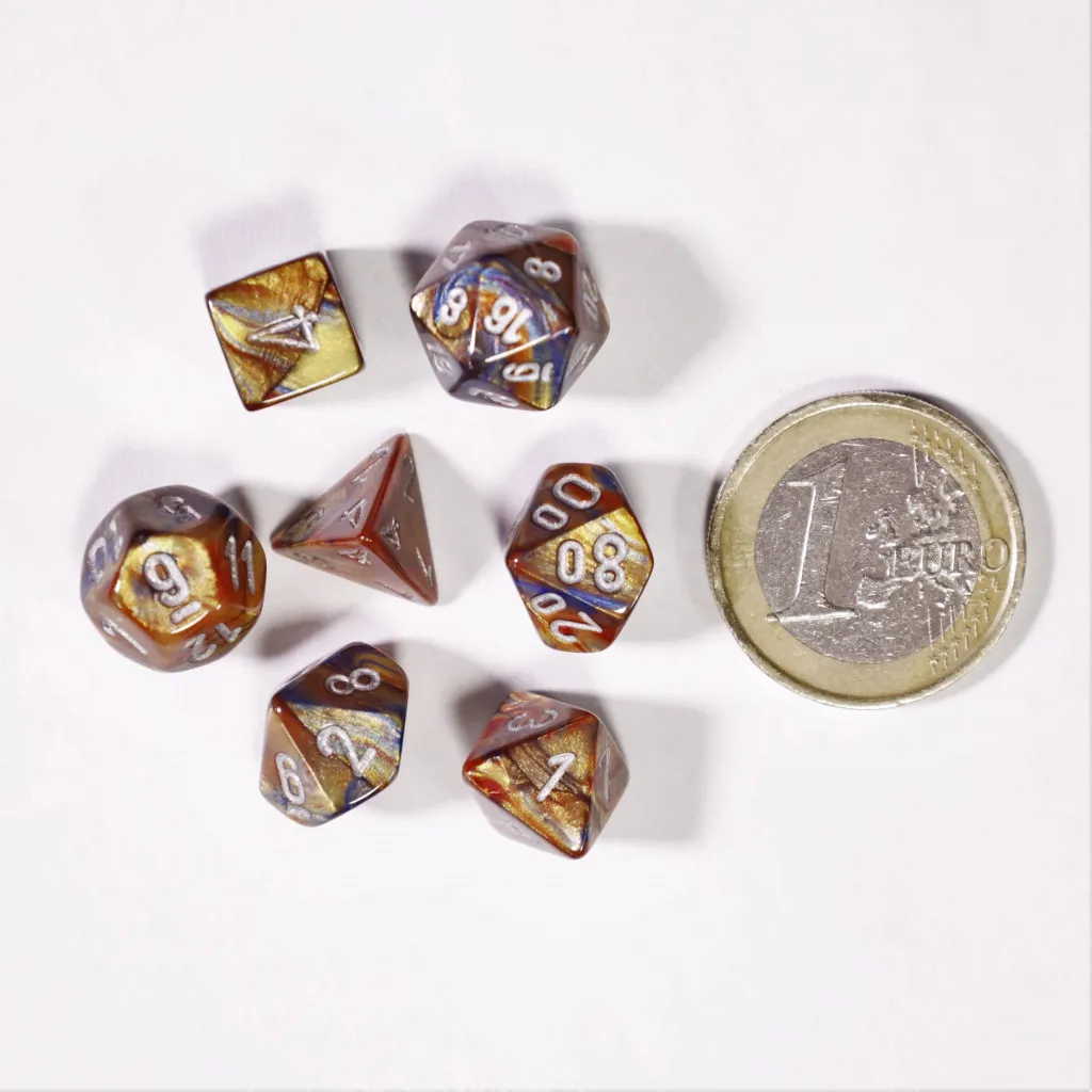 Set de 7 Mini Dés JDR Chessex : Lustrous Gold / Silver