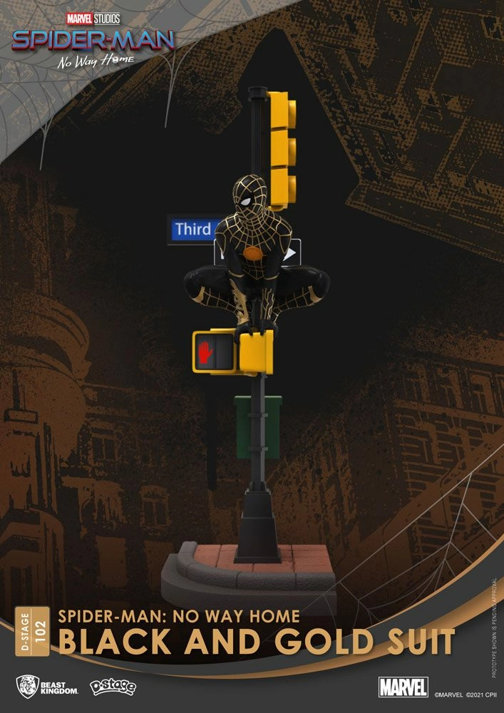 Spider-man: no way home diorama pvc d-stage spider-man black and gold suit 25 cm